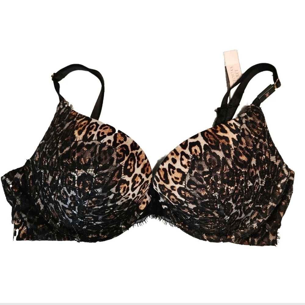 Victoria's Secret Very Sexy Leopard Lace Push Up Bra 34C NWT Black